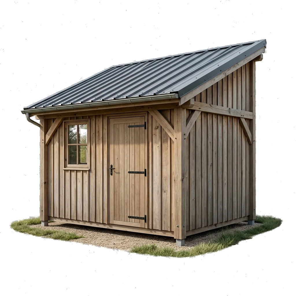 Abri de jardin bois fermé avec porte et fenêtre, bardage vertical et toit monopente bac acier, sur mesure Renotech Moselle